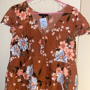 Brownish/Tan short cotton dress with flowers